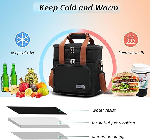 Miniatura 3 de Lonchera para mujeres y hombres, lonchera expandible de doble cubierta duradera para hombres, bolsa térmica térmica a prueba de fugas, lonchera