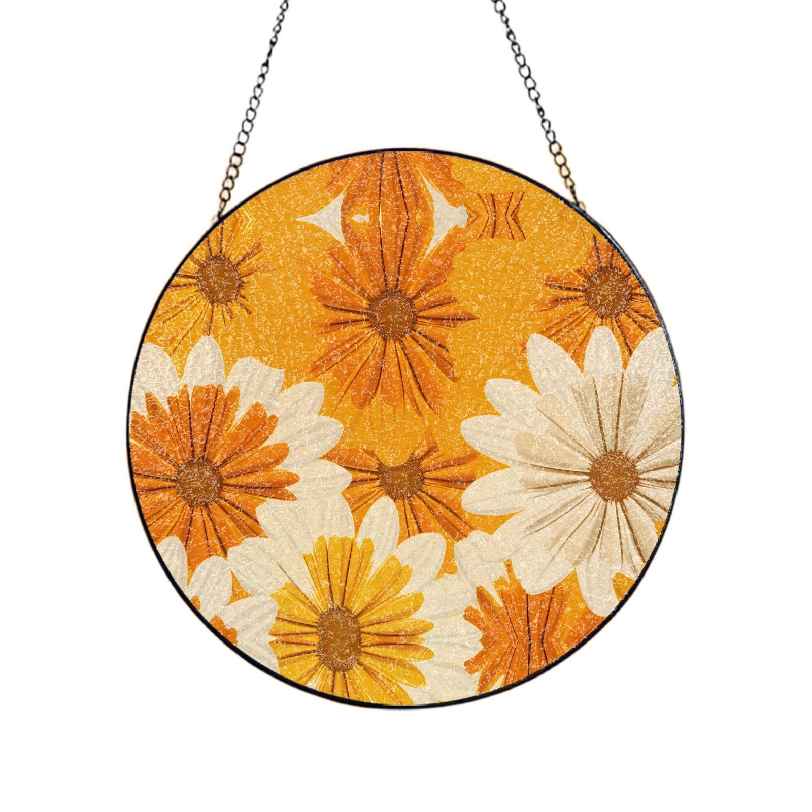 Phayah White Yellow Daisy Print Stained Glass Window Hanging Sun Catchers Decoration Mother'S Day Birthday Gifts For Home Garden Porch 4in（10cm）