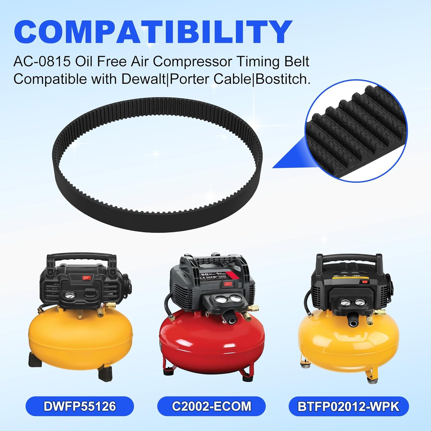 AC-0815 Air Compressor Replacement Belts，Compatible with Craftsman,also for DeWalt Oil Free Air Compressor，Part Numbers CAC-1311, CAC-1342