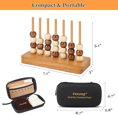 Miniatura 3 de Juego de 4 en fila de madera  4 juegos de estrategia clásicos para adultos y niños, cuatro conectan el mismo color seguido, juegos de viaje