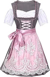 Bseical Trachtenkleid Damen Dirndl Damen Midi Dirndl Rosa 3tlg Dirndl-Komplettsets für Oktoberfest Vintage Spitzenkleid Kl...