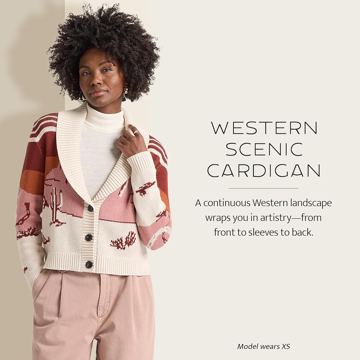 Pendleton Women's Western Scenic Cardigan - 100% Cotton Knit Sweater Jacket, Ribbed Collar, Washable
