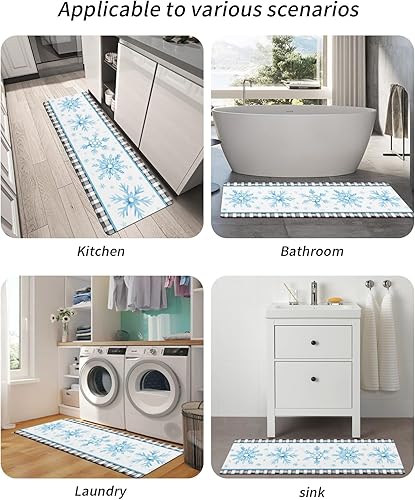 Miniatura 6 de Tapete de baño con diseño de copo de nieve azul para bañera, antideslizante, de secado rápido y absorbente, tierra de diatomeas, para fregadero,