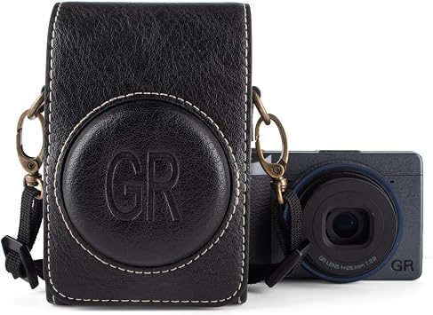 kinokoo Case for Ricoh GR IV, PU Leather Texture Protective Cover for Ricoh GR/GR III/GR IIIX/GR IV Digitals Cameras with Adjustable Shoulder Strap - with Belt Loop on the Bag Back - Black