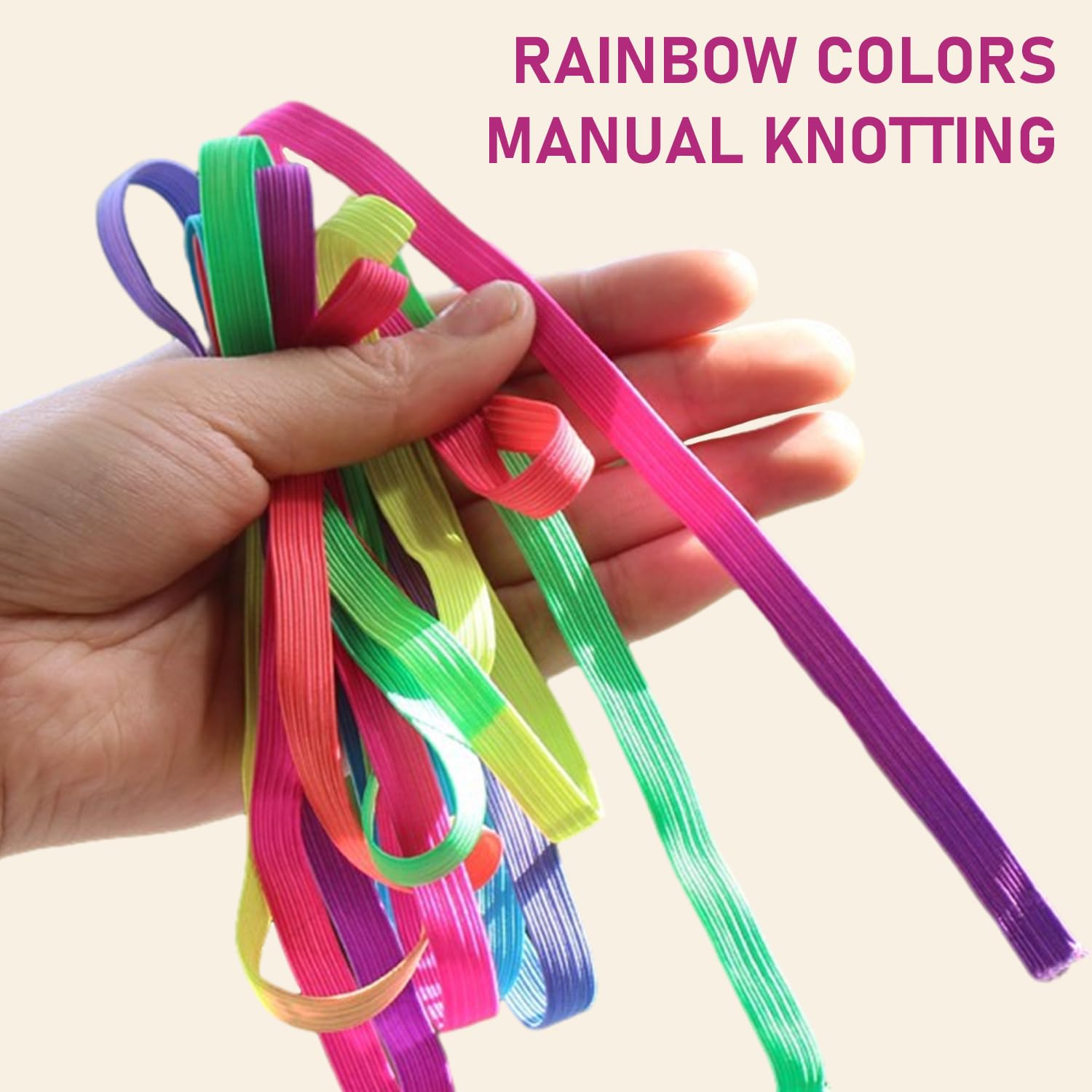 Pack of 2 Sporty Elastic Rubber Rope with 1 Piece Rainbow Tuck Rope, Rainbow Ribbon, Children's Jump Rope (Rainbow Color) - Image 3