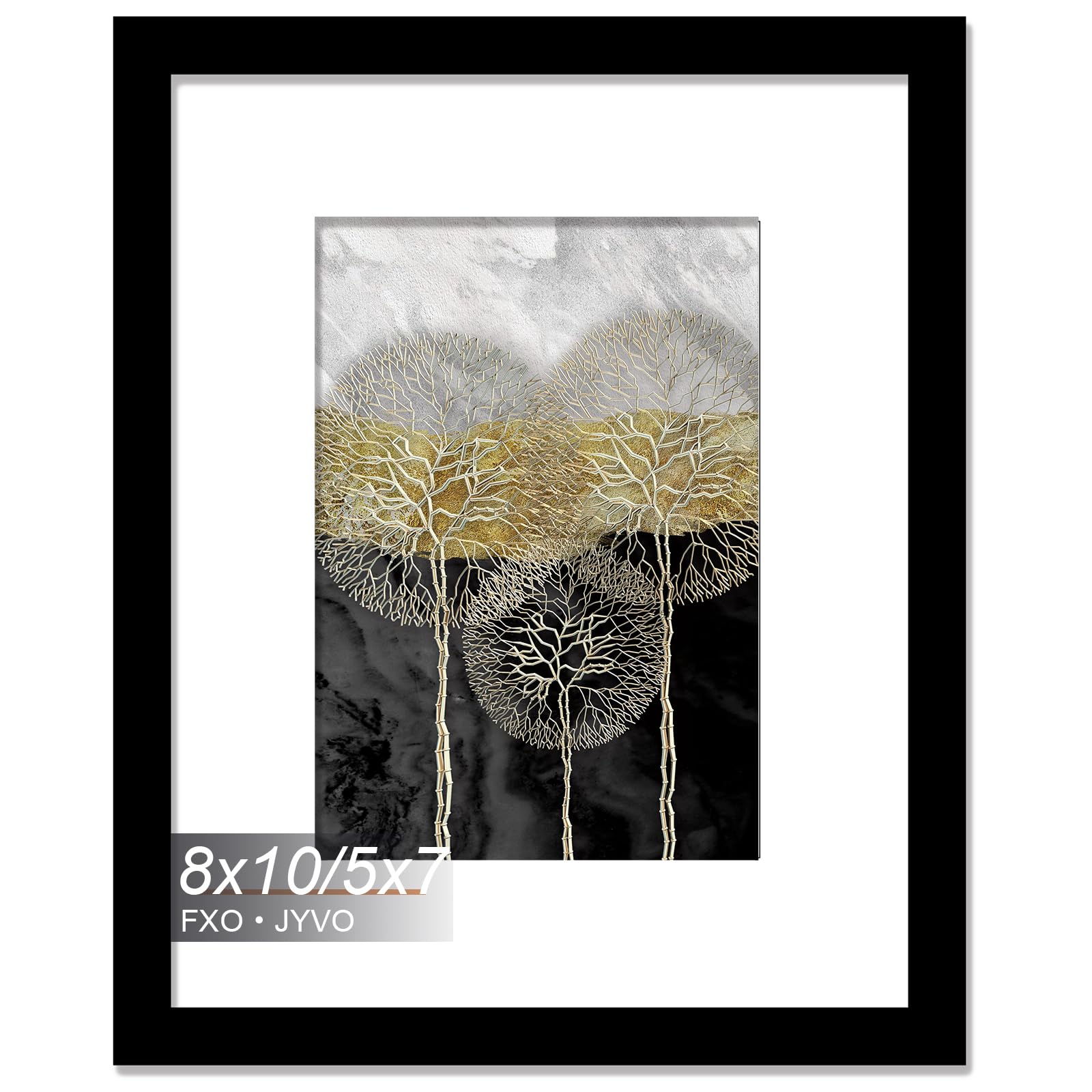 Fxojyvo Bilderrahmen, 20,3 x 25,4 cm, mit Passepartout oder 20,3 x 25,4 cm ohne Passepartout, leicht und hochtransparent, 20,3 x 25,4 cm, 1 Packung, Schwarz, 20,3 x 25,4 cm