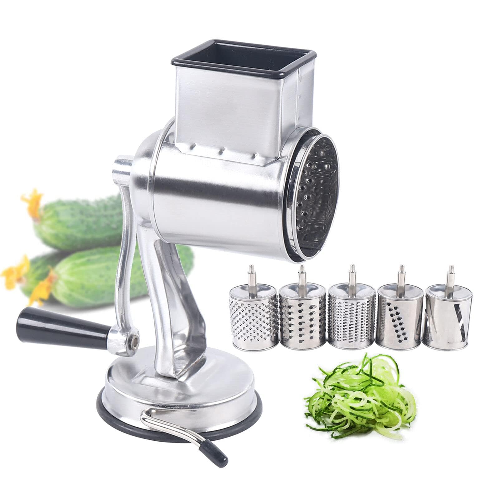 Affettatrice per verdure, grattugia a tamburo con 5 tamburi in acciaio inox, grattugia manuale per patate, grattugia da cucina multifunzionale per tagliare frutta e verdura
