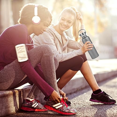 Miniatura 6 de Volhoply - Botella de agua aislada de 24 onzas con boca estándar, con tapa combinada de plástico y acero inoxidable, botellas de agua aisladas al