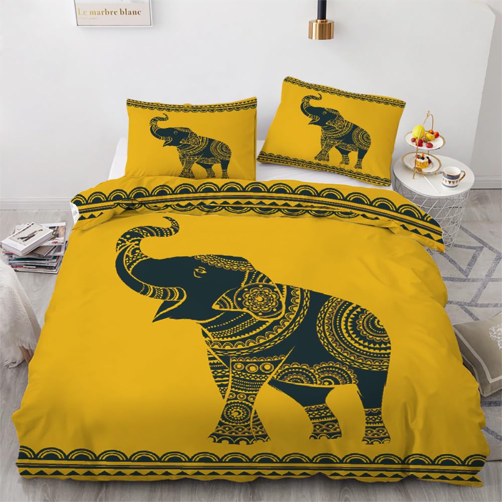 MARBRE 3D Elephant King Size Duvet Cover Set 220x230cm 3 piece Soft Microfiber Reversible Bedding Set Elephant Comforter Cover with Zipper Closure Quilt Cover with 2 Pillowcase 50x75cm（Image 3-13）
