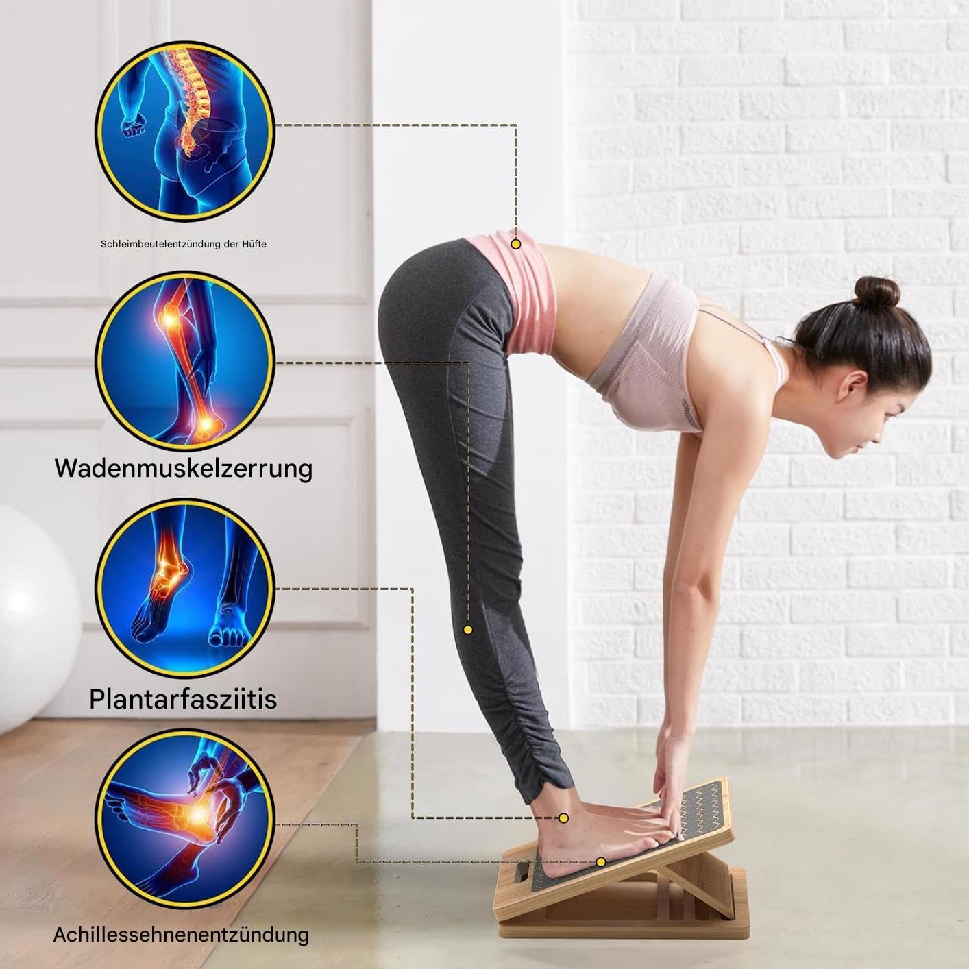 Skośna deska do rozciągania łydek, drewniana, skośna deska do balansowania, składana – przenośny trenażer do ćwiczeń nóg, fitness fitness, klin, do regeneracji mięśni, kończyn, pięt, kostek