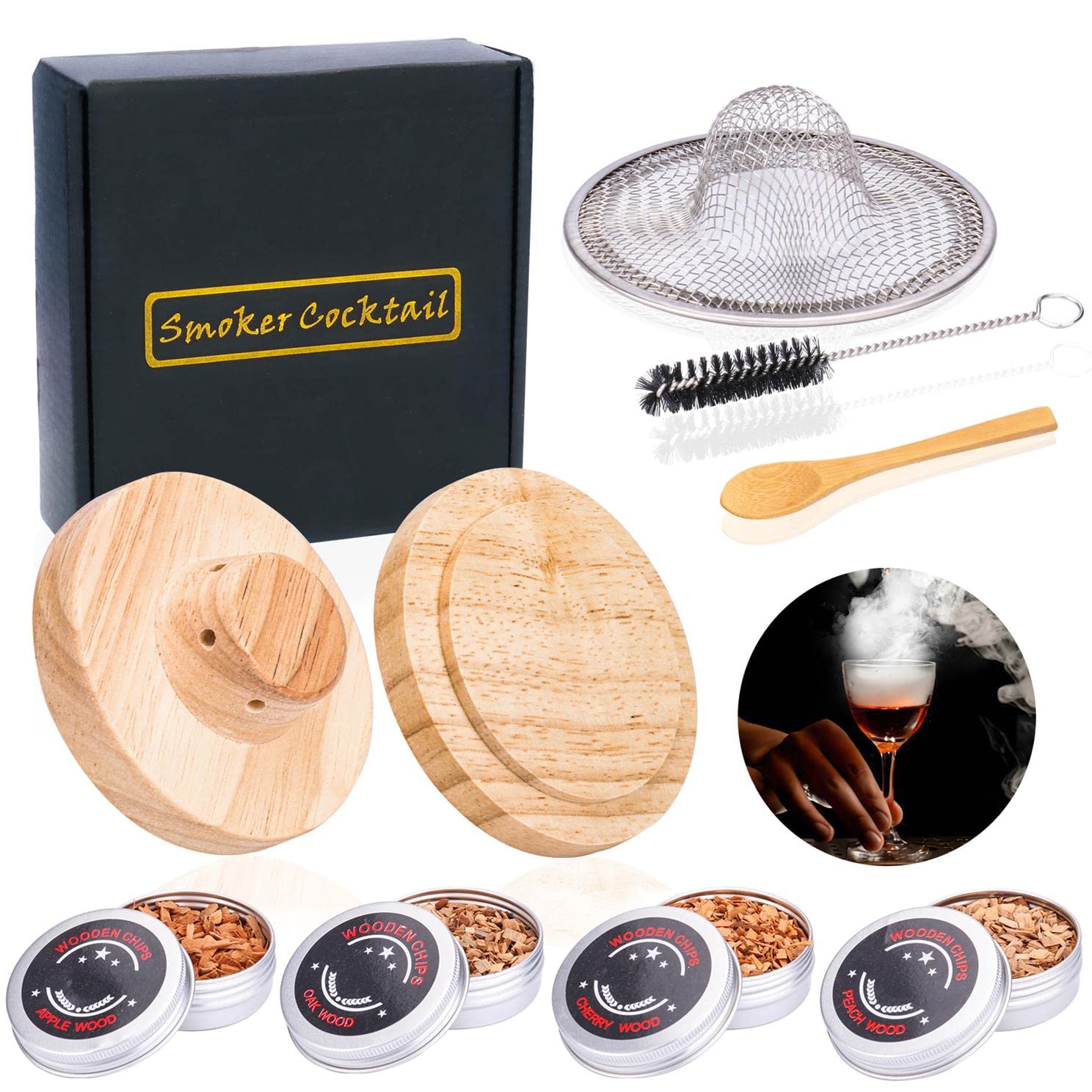 Barril De Humo Para Ahumar Cócteles Y Alimentos - Regalo Vintage Para Hombres, Madera, 11x6 Cm