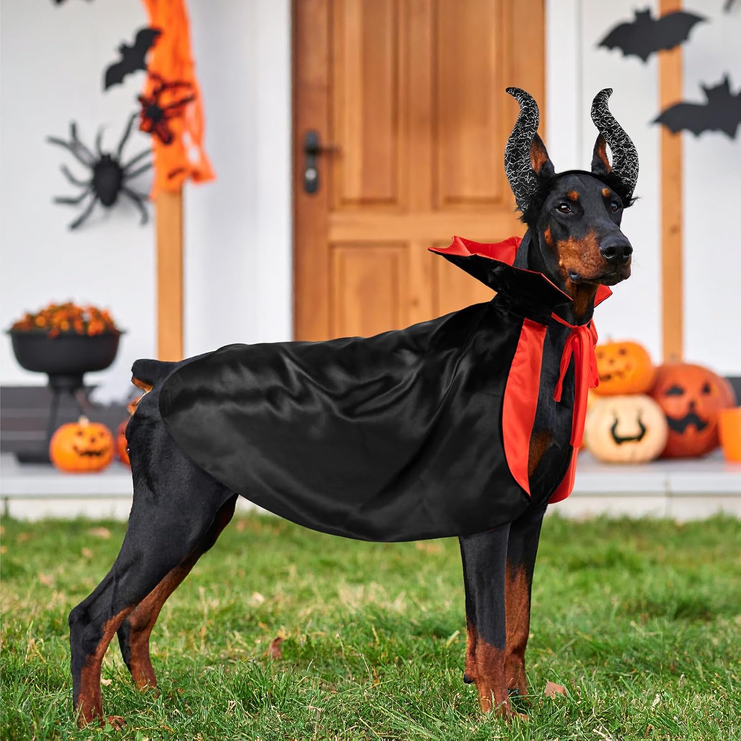 2 Pcs Dog Halloween Costume Set Cat Witch Vampire Cape Devil Horns Hat Holiday Clothes for Cat Puppy Halloween Party Pet Outfits (Red) XL