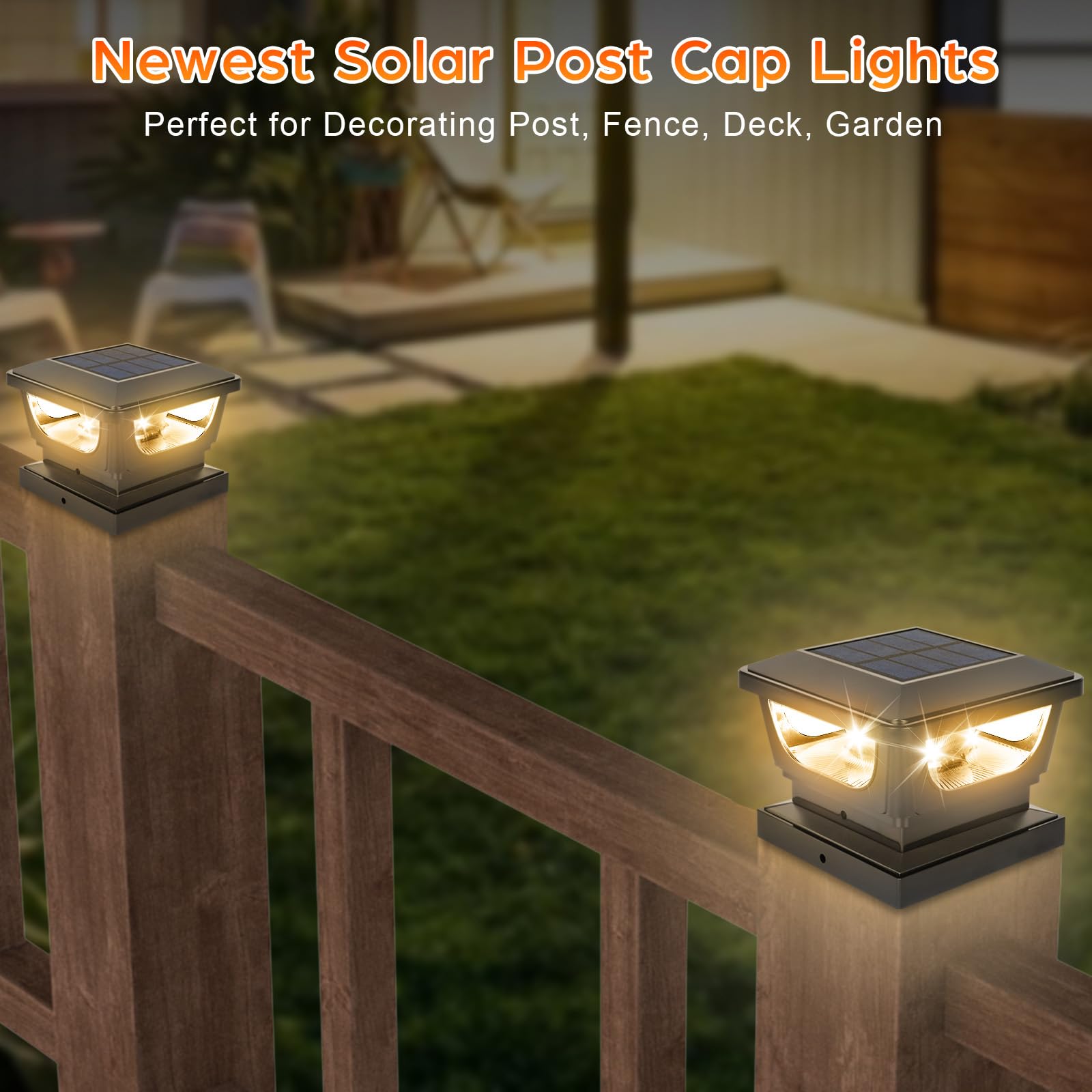 Luci solari a energia solare, 3 x 3, 10,2 x 10,2 cm, IP65, impermeabili, per paesaggio, recinzioni, recinzioni, pali in legno, 2 pezzi