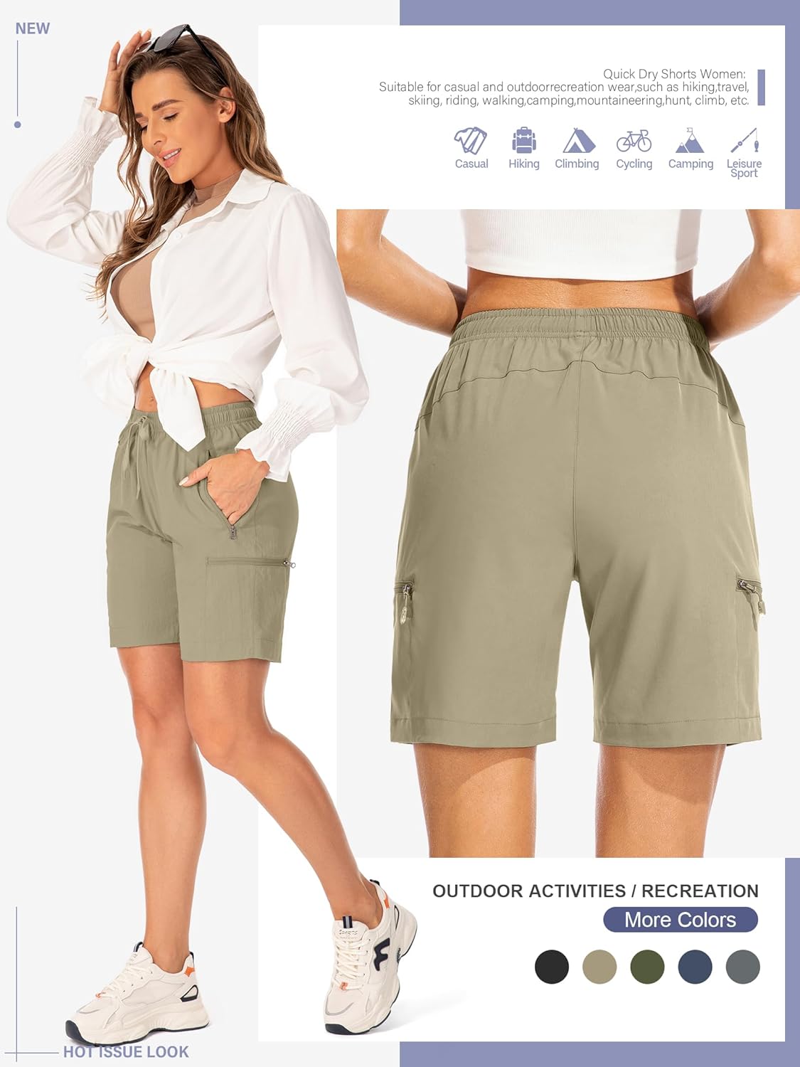Women's Hiking Cargo Shorts Quick Dry Lightweight Summer Shorts for Women Travel Outdoor with Zipper Pockets - Image 5