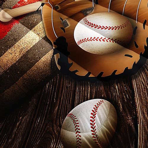 Miniatura 5 de HOSIMA Juego de ropa de cama con diseño de bandera americana y béisbol, juego de edredón deportivo con temática de béisbol color marrón, juego de