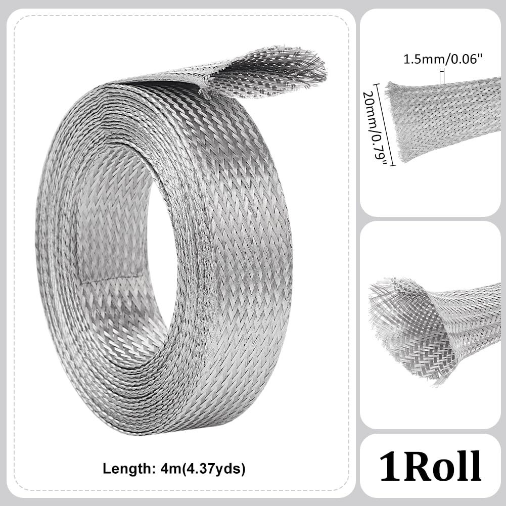 UNICRAFTALE 0.78" Wide Stainless Steel Braided Sleeving Braid 13.12 Feet Cable Wire Shielding Sleeve Ground Straps Protection Flat Metal Mesh Flexible Expandable Scalable Ribbon Flat Wire for Protect - Image 3