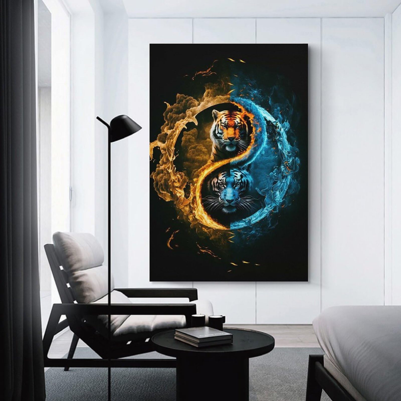 Junmoney Unframe-Style-14 Tiger Yin Yang Art Print Canvas Wall Decor, 20X30inch(50X75cm), For Wall Displays, Bedrooms Or Room Updates, Wall Decor Suited To Curated Displays
