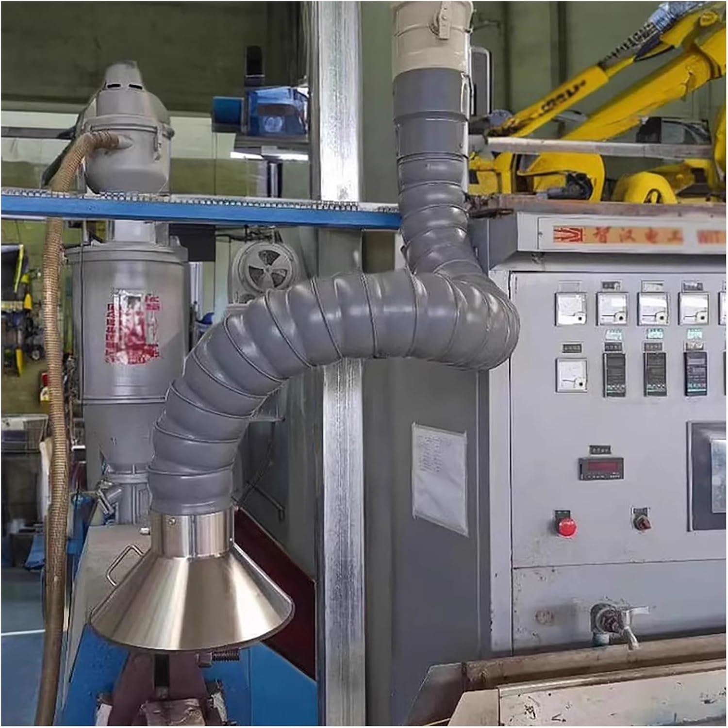 Adjustable Air Extractor Duct Collector Arm with Capture Hood for Welding Smoke & Woodworking Dust, 4M Flexible Ventilation Hose (160MM ID) - Fume Extraction Solution