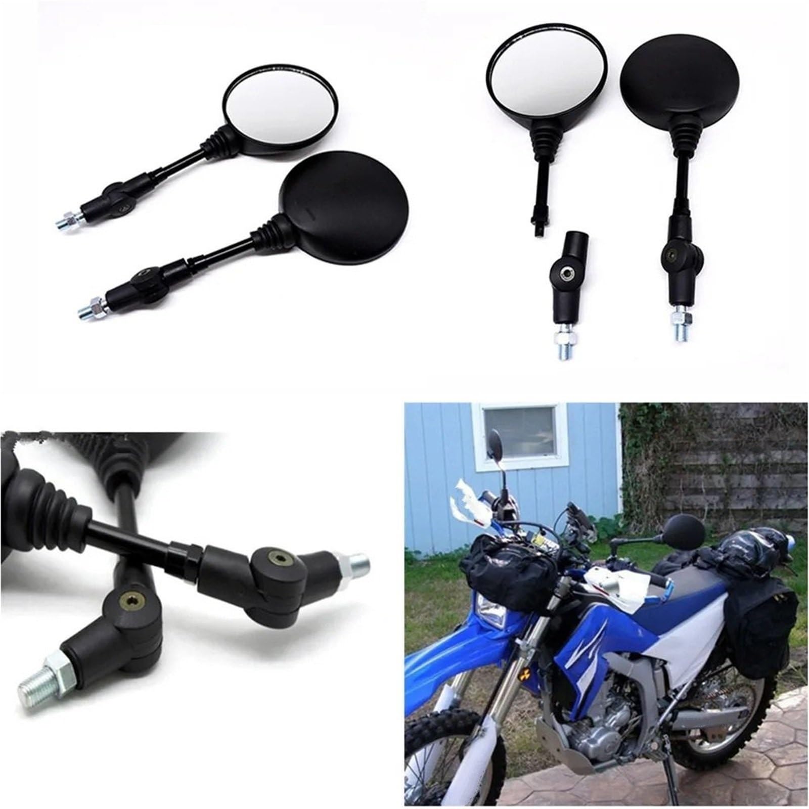 Lusterko boczne Motocyklowe czarne uniwersalne 10mm lusterko wsteczne boczne lusterko wsteczne składane okrągłe lusterko wsteczne antypoślizgowe