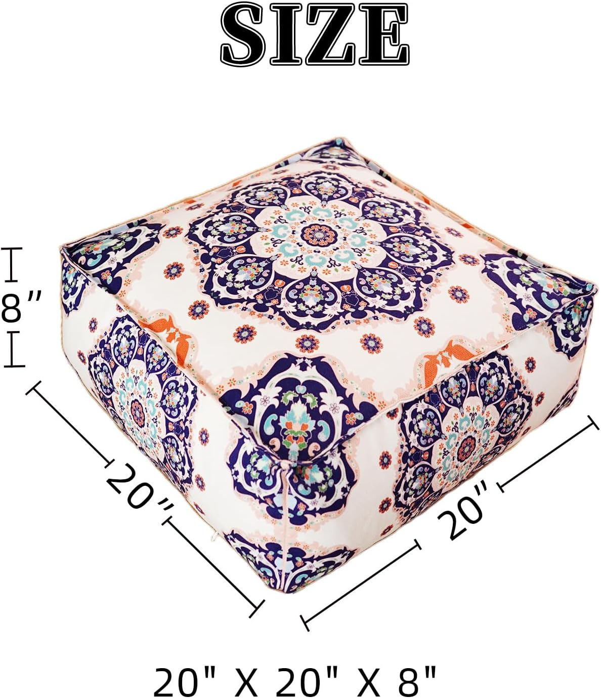 Unstuffed Pouf Cover Ottoman Footrest Bohemian Chenille Foot Stool Floor Bean Bag 20x20x8 Inches for Living Room Bedroom Home Decor (Blue, Square)