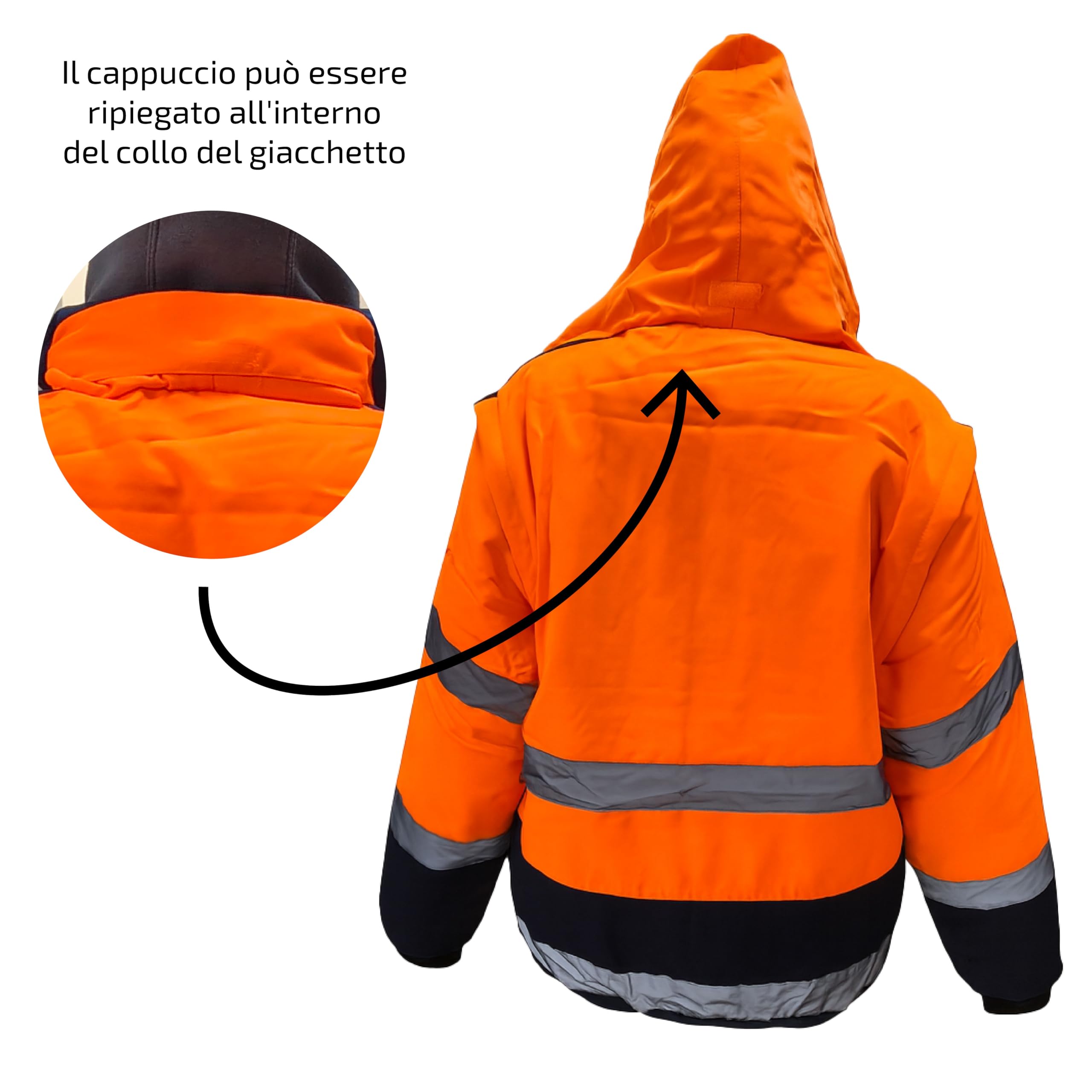 Warnschutzjacke Orange Gefüttert – Zertifiziert EN ISO 20471 | Reflektierende Streifen | Wasserabweisend | Mehrere Taschen