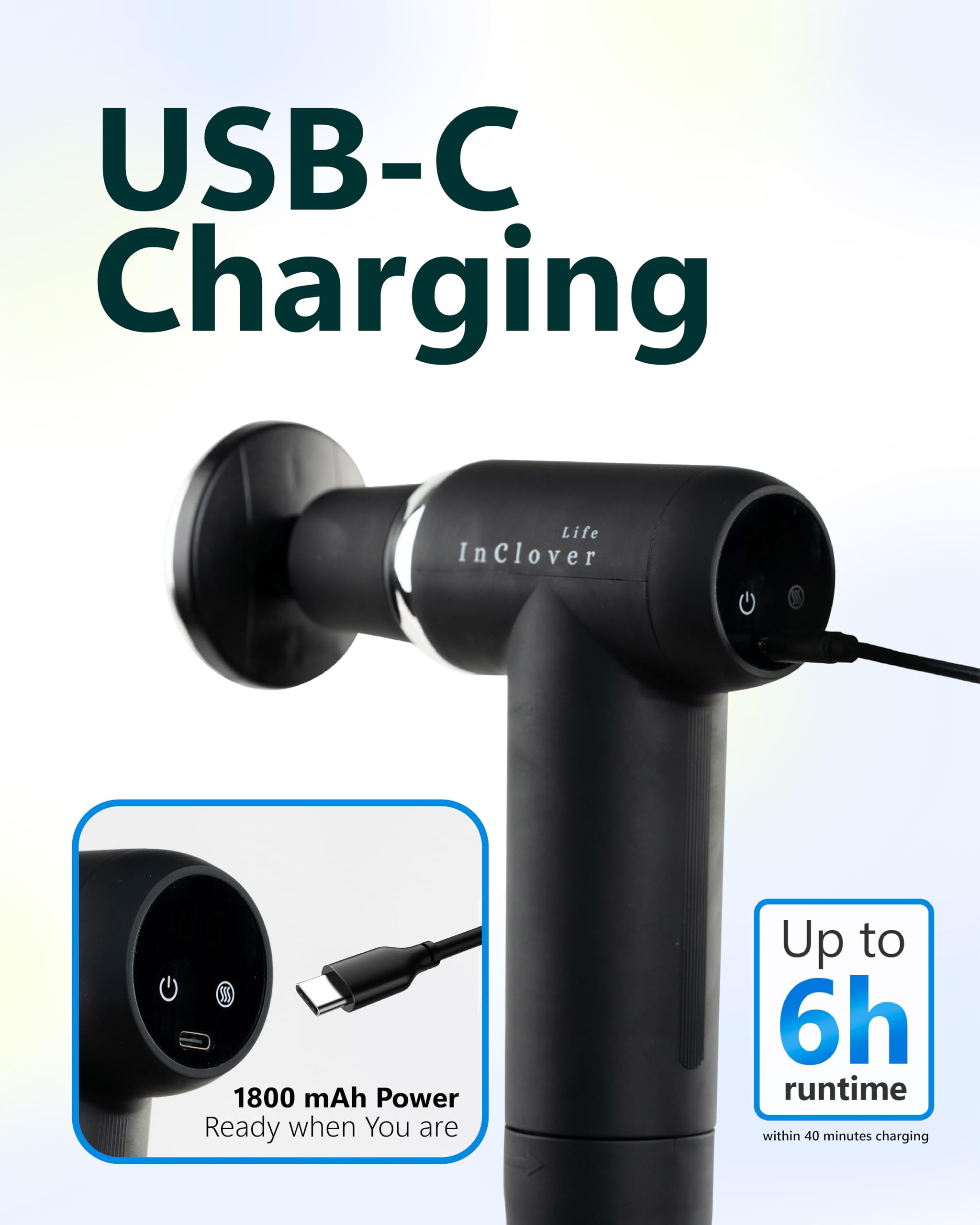 Massage Gun with Detachable Extension Handle for Deep Tissue Muscle Massage – Handheld Back & Shoulder Percussion Heated Massager for Men & Women. Professional Pain Relief Massage Tool.