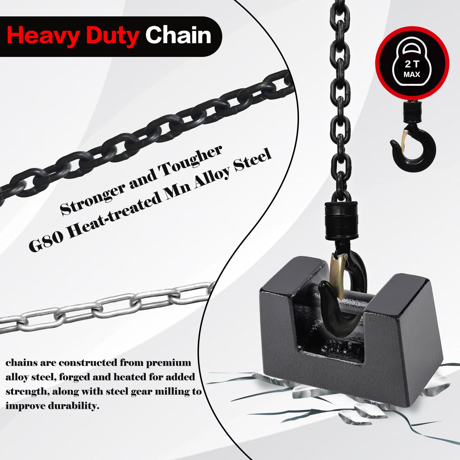 Snapklik.com : Hand Chain Hoist,2 Ton 4400Lbs Heavy Duty Pulley Hoist ...