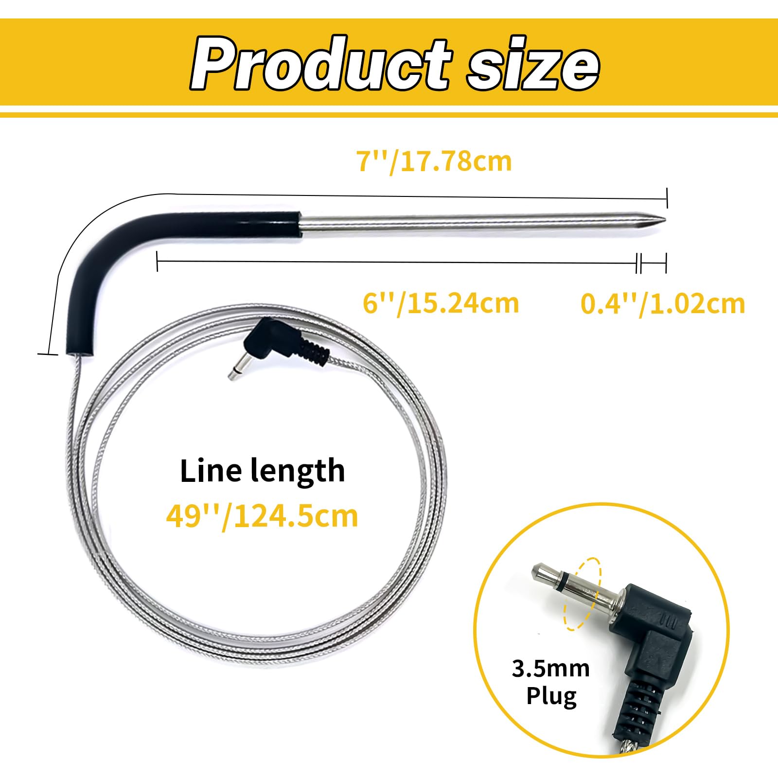 Sonda di temperatura per carne per griglie a pellet e accessori per affumicatori, con spina da 3,5 mm, con 2 sonde per carne, occhielli, cilindri