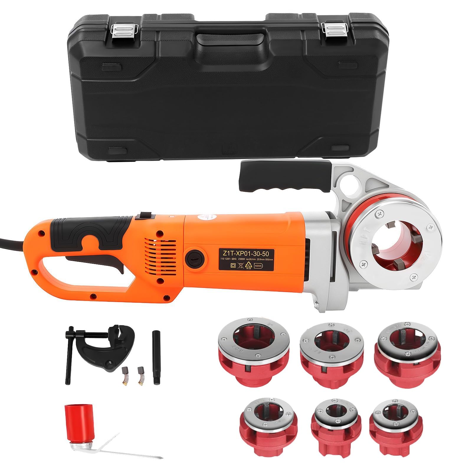 ZMJGLL Electric Pipe Threader Kit - Heavy-Duty Machine with 6 Dies & Toolbox, Handheld Ratchet Tool for Galvanized, Iron,Steel Pipes,Convenient storage