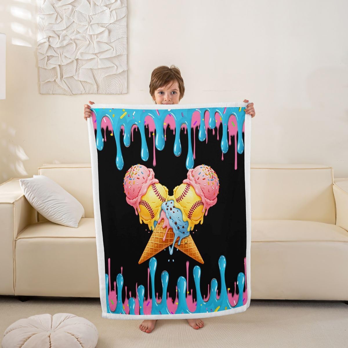 Erosebridal Baseball Ice Cream Fleece Blanket