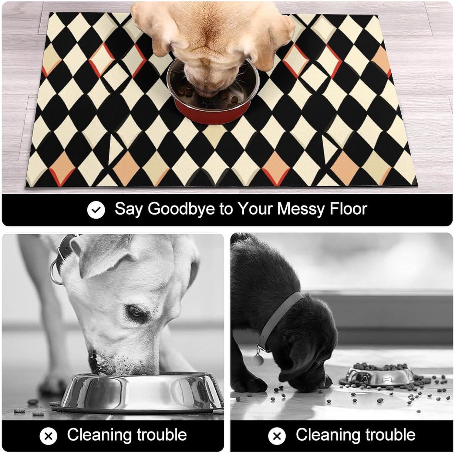 Geometric Rhombus Pattern Pet Cat Dog Food Mat Non Slip Mat Water Bowl Mat Quick Dry Cat Feeding Mat 17x30inch