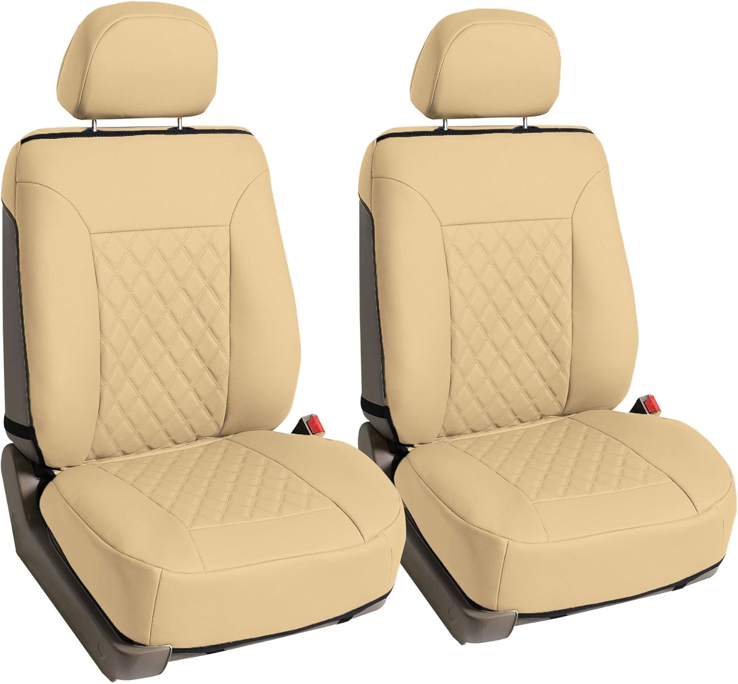 FH Group Deluxe Faux Leather Diamond Pattern Front Set Car Seat Cushions (Beige) with Gift - Universal Fit for Cars, Trucks, & SUVs
