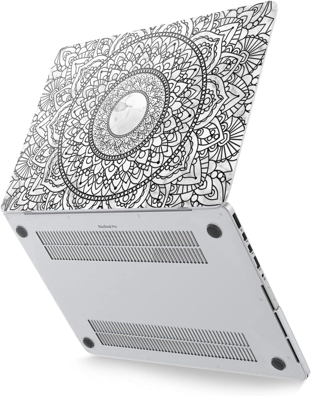 Hard Case Compatible for MacBook Pro 16 14 M3 M2 2023 M1 Pro 13 2022 Air 13 2021 Retina 2020 Mac 11 12 Protective Cover Print Mandala White Design Tribal Marble Simple Laptop Boho Flowers