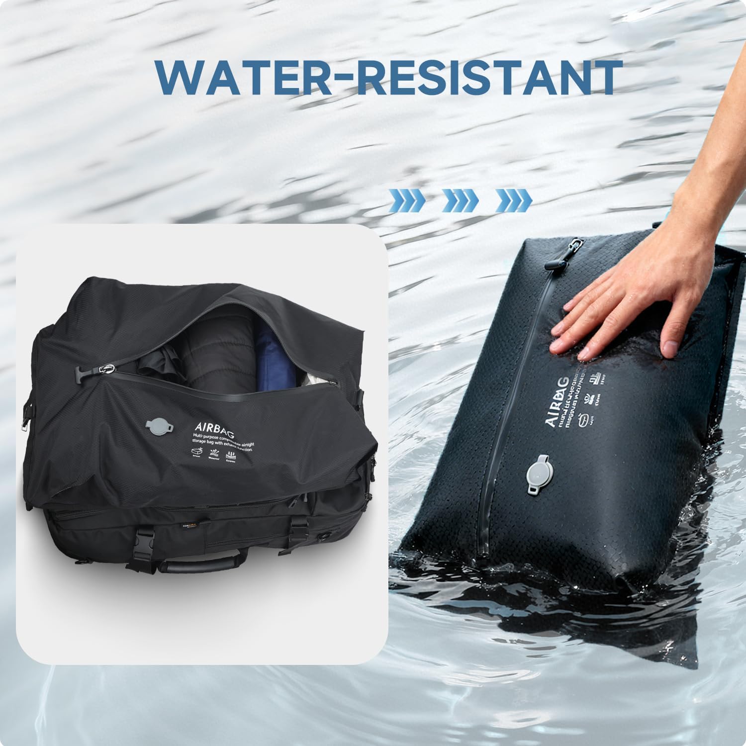 SWICKY Travel Backpack with Vacuum Air Bag, 60L Expandable Large Capacity Vacuum Seal Backpack for 17 Inch Laptop, Water Resistant,One Week Business Travel - Pressing by Hand