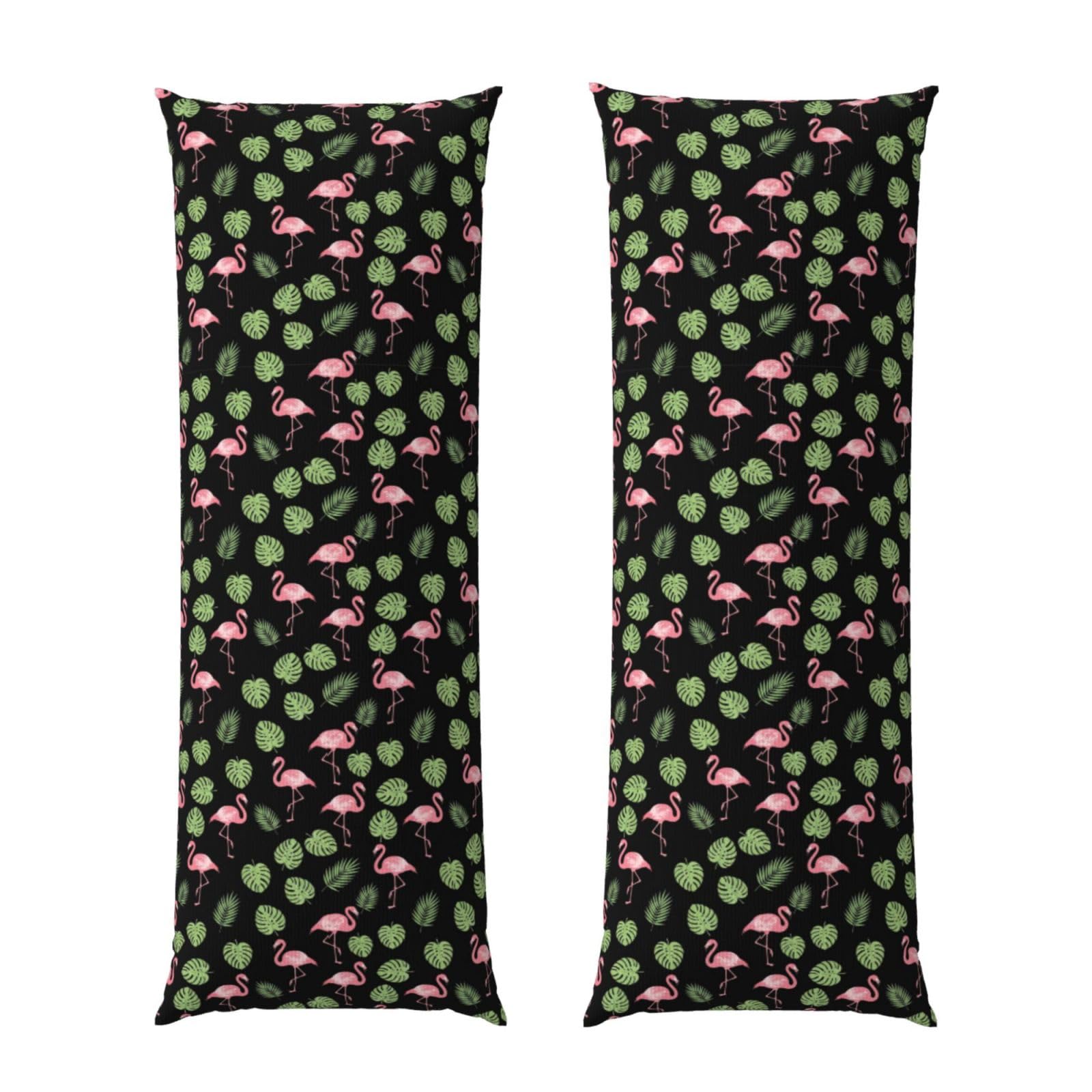 Body Pillow Cover 20x60 Tropical Palm Tree Leaves Banana Green Leaf Cute Retro Flamingo, Soft Microfiber Long Pillowcase with Zipper Closure, Breathable Protector for Bedroom Sofa Couch Sleeping