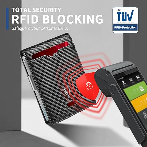 Miniatura 4 de RUNBOX Cartera delgada para hombre con clip para dinero, bloqueo RFID, soporte para tarjetas de crédito plegable para hombres con caja de regalo,