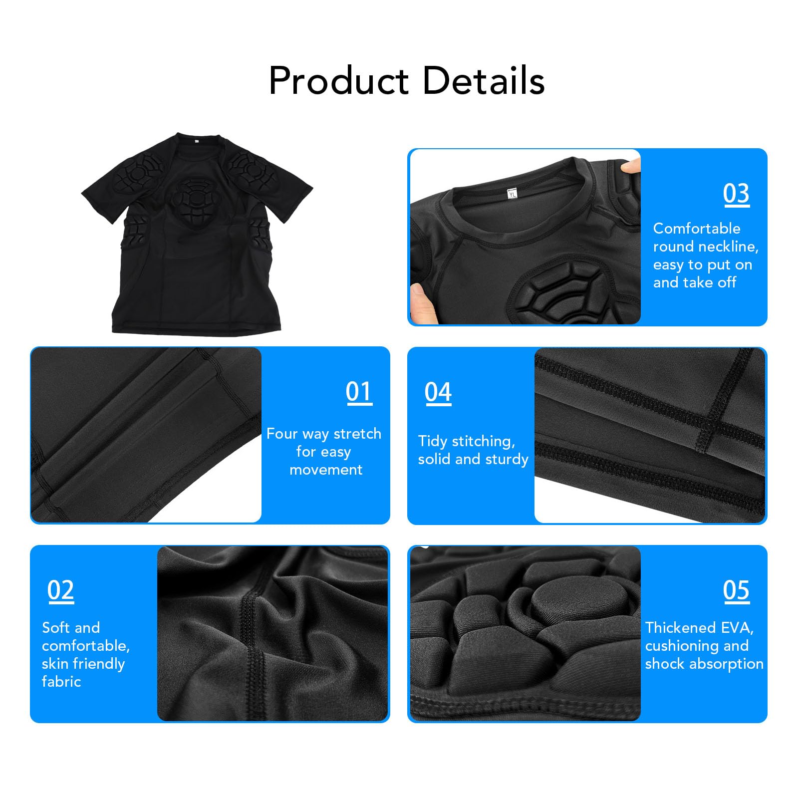 Football Padded Shirt, Unisex Sports Shock Rash Guard Compression Padded Shirt Soccer Basketball Protective Gear (XL)
