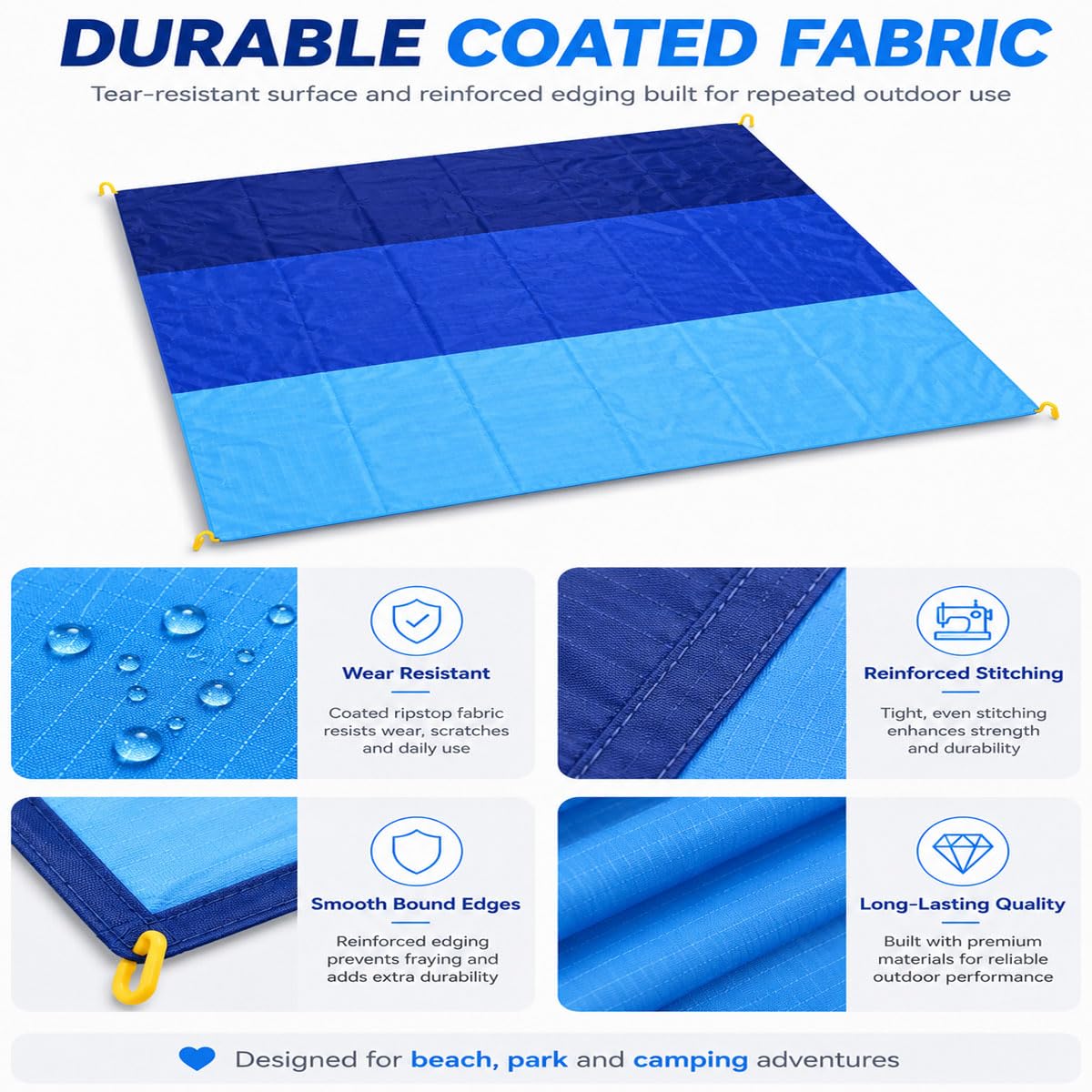 Grande Couverture De Plage Imperméable 200 X 210 Cm, Tapis De Pique-nique | Grand Tapis De Pique-nique Imperméable Et Résistant Au Sable Avec 4 Piquets De Sol, Sac De Transport Compact Et Surface Facil
