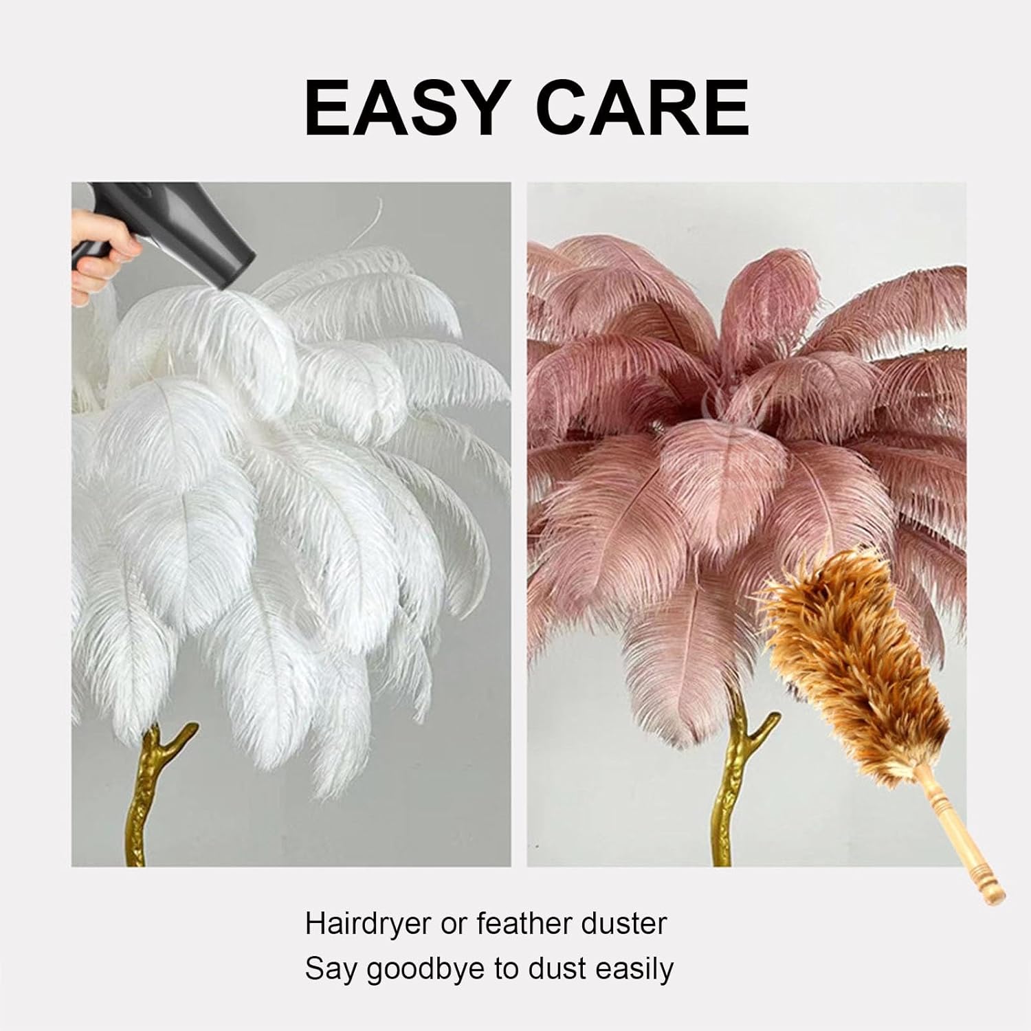 Jcgly Standing Lamp with 35 PCS Natural Ostrich Feathers, Floor Lamp with 3 Color Adjustable LED Lights, with Foot Switch, for Bedrooms and Living Room (Color : Camel, Size : 110cm x H170cm)