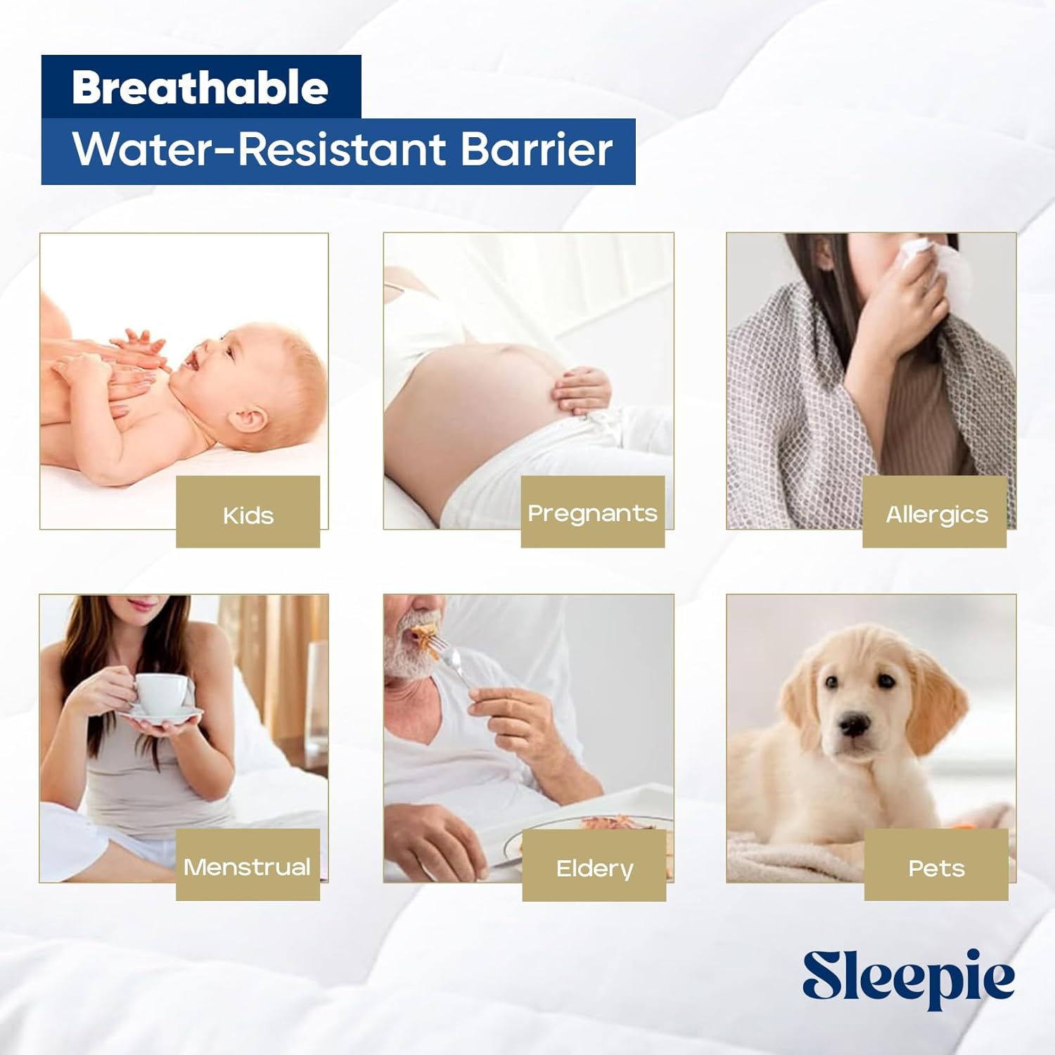 Sleepie Premium Waterproof Mattress Protector - Machine Washable Cotton Mattress Cover for Bed, Fitted Cooling Mattress Pad, Smooth Soft Noiseless Bed Sheets (Queen)