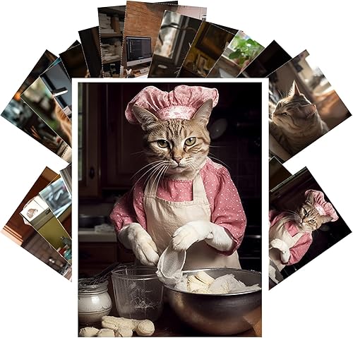 PIXILUV Postales vintage (24 piezas de 4 x 6 pulgadas cada uno) lindos gatos esponjosos que trabajan en ropa, postales vintage, tarjetas de