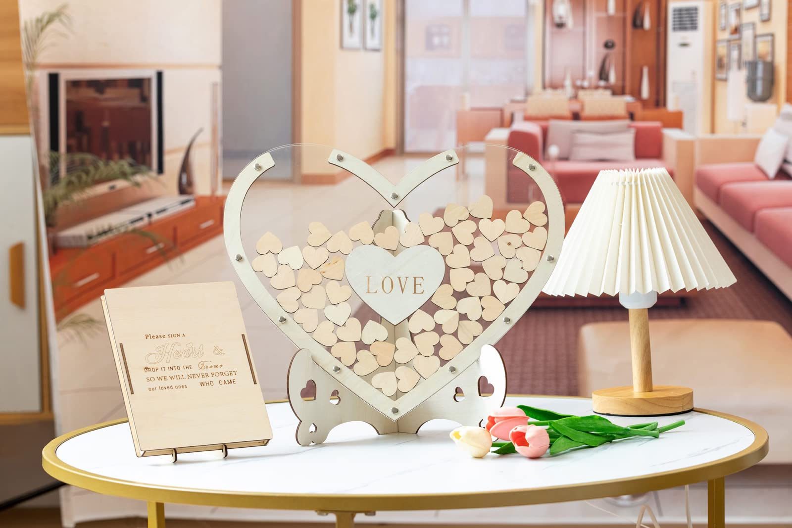 Corazones De Madera Libro De Firmas Libro Invitados Bodas - Caja Corazón  Madera Con 120 Piezas Libro Firmas, image size:1600x1067