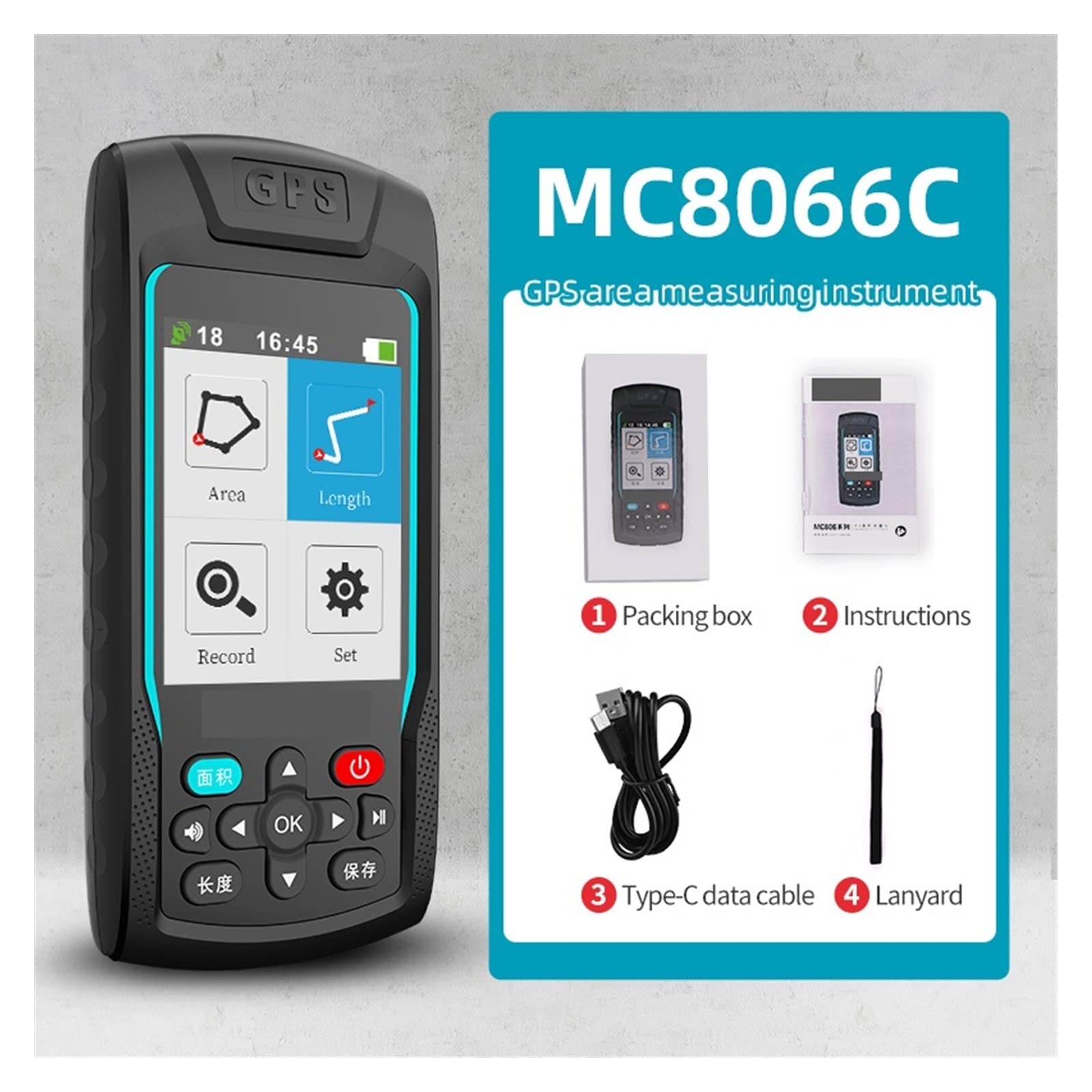 Navigazione GPS Portatile Misuratore di Aree rurali Misuratore di Terra GPS Strumenti di misurazione MC8066C, Supporto for Misure aeree o a Piedi(8066C)