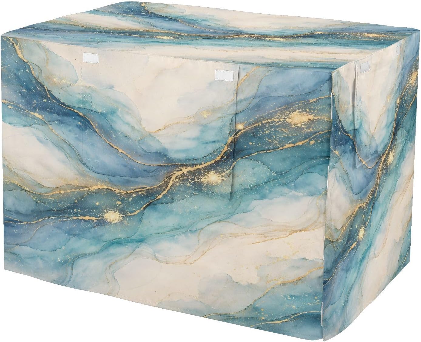 Watercolor Marble Blue Dog Crate Cover 600D Oxford Pet Kennel Cover with Mesh Window for Dog Cages, Windproof Waterproof Machine Washable, 48"x30"x33"