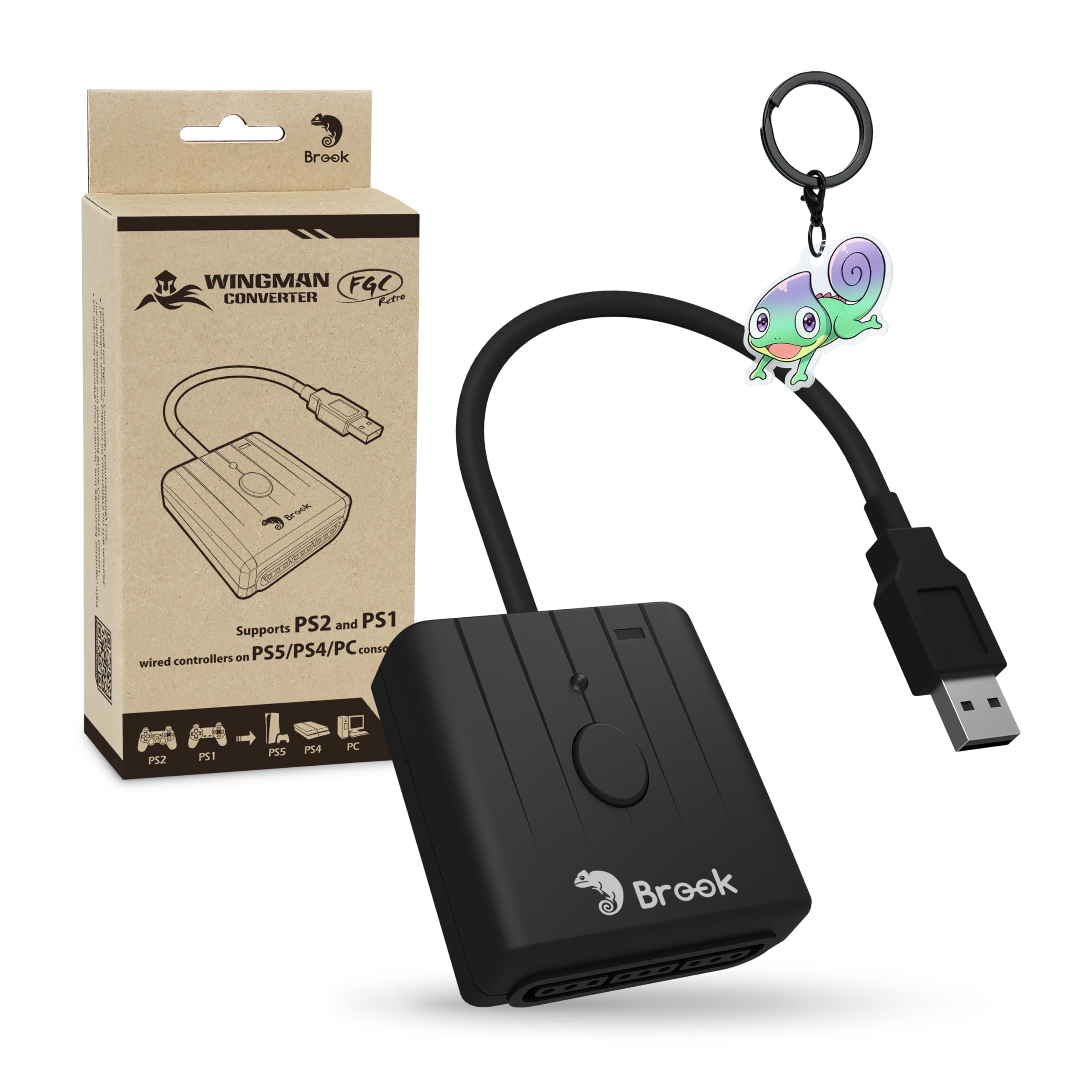 Brook FGC Retro with Keychain PS1 PS2 Controller for PS5 PS4 PC Turbo Remap Macro X-Input Compatible with