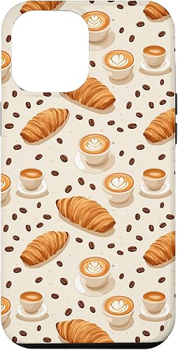 Funda para iPhone 12 Pro Max Latte Art Croissant Barista Estética Estampado Neutral