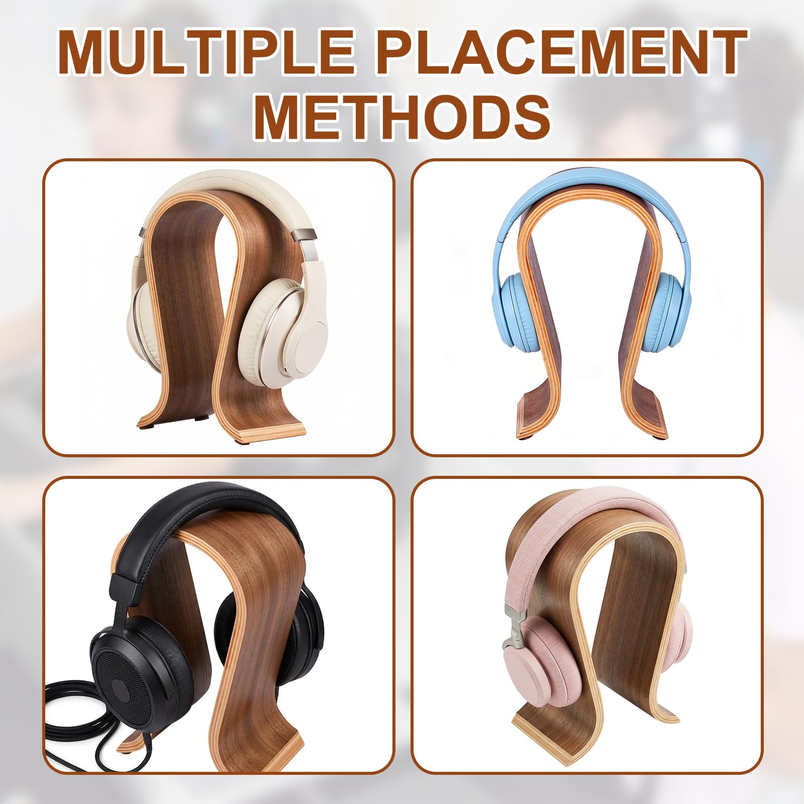 Support de casque en bois de noyer pour casque de bureau, support de casque de jeu, design de pont d'arc, compatibilité universelle