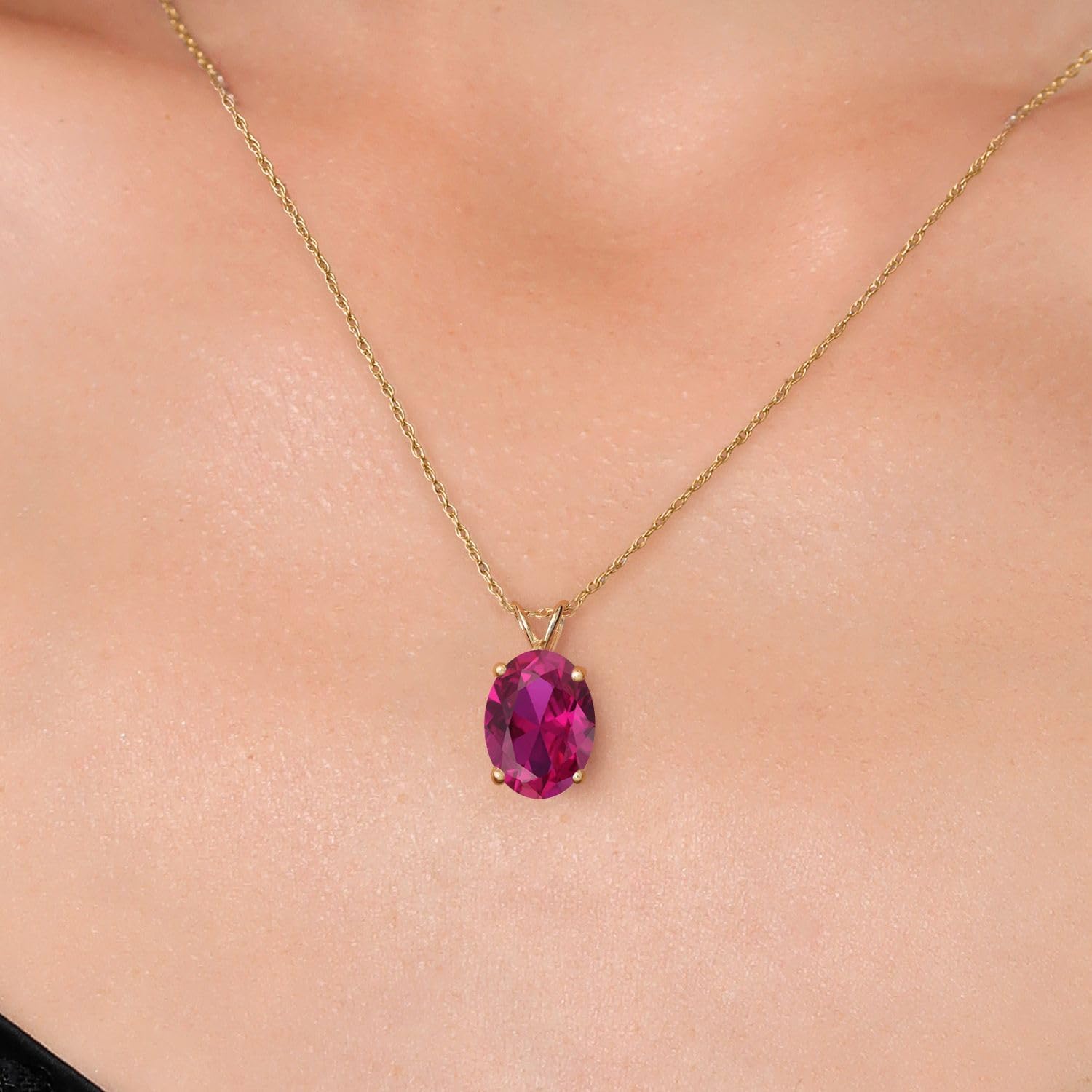 Gem Stone King 14K Yellow Gold 10X8MM Oval Gemstone Birthstone Pendant Necklace for Women | Gold Necklace For Women | With 18 Inch Rope Gold Chain | Fine Jewelry Gifts for Her Mom Wife - Image 3