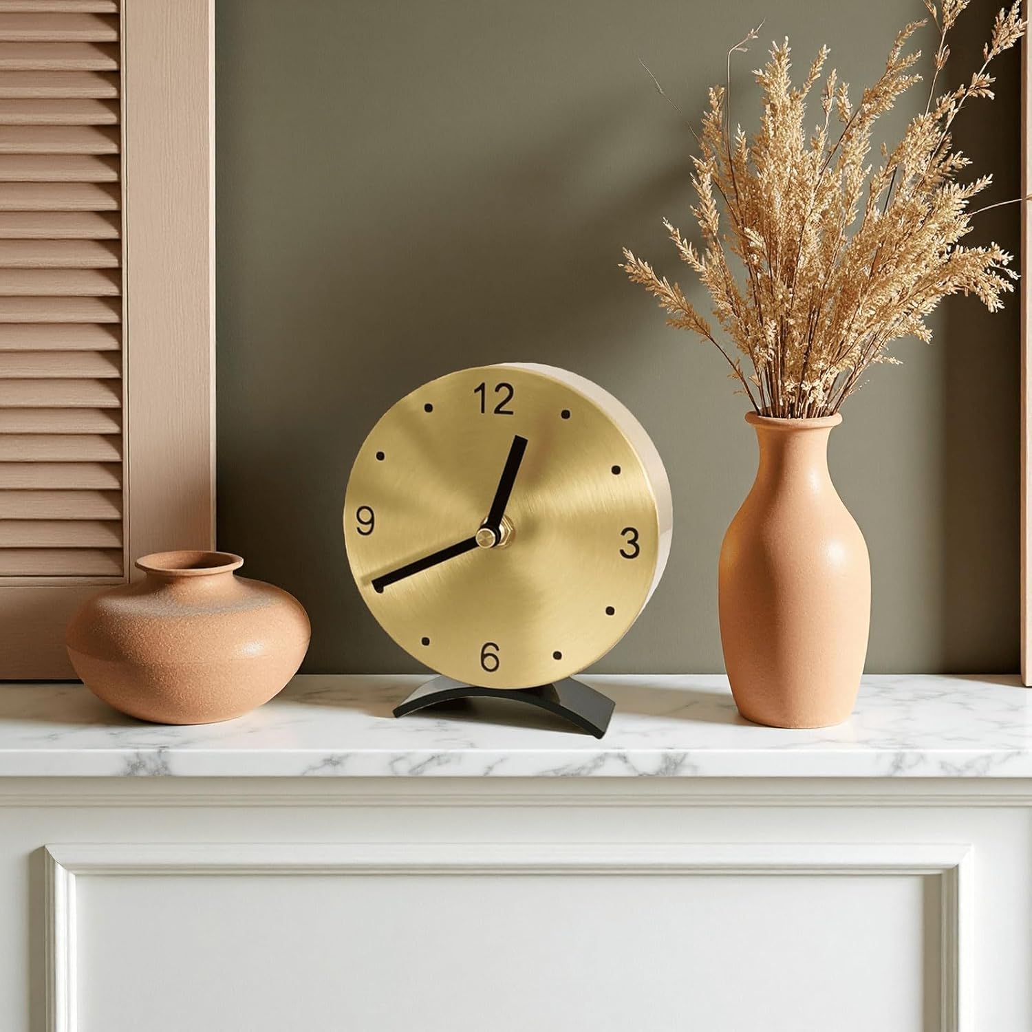 Solid Brass Small Gold Table Clock - Silent Non-Ticking, Battery Operated for Living Room Mantel, Desk or Shelf Decor