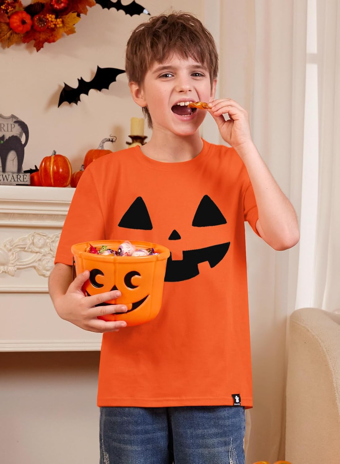 BesserBay Unisex Kids Jack O' Lantern Pumpkin Face Tshirt Halloween Funny Orange Tee 9-10 Years - Image 5